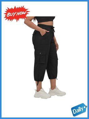 Plus Size Capris with Pockets Lightweight Stretch Pull-On Cargo Wide Leg